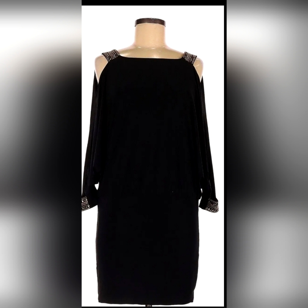 Betsy & Adam Black Embellished Cold Shoulder Dress Size 16W